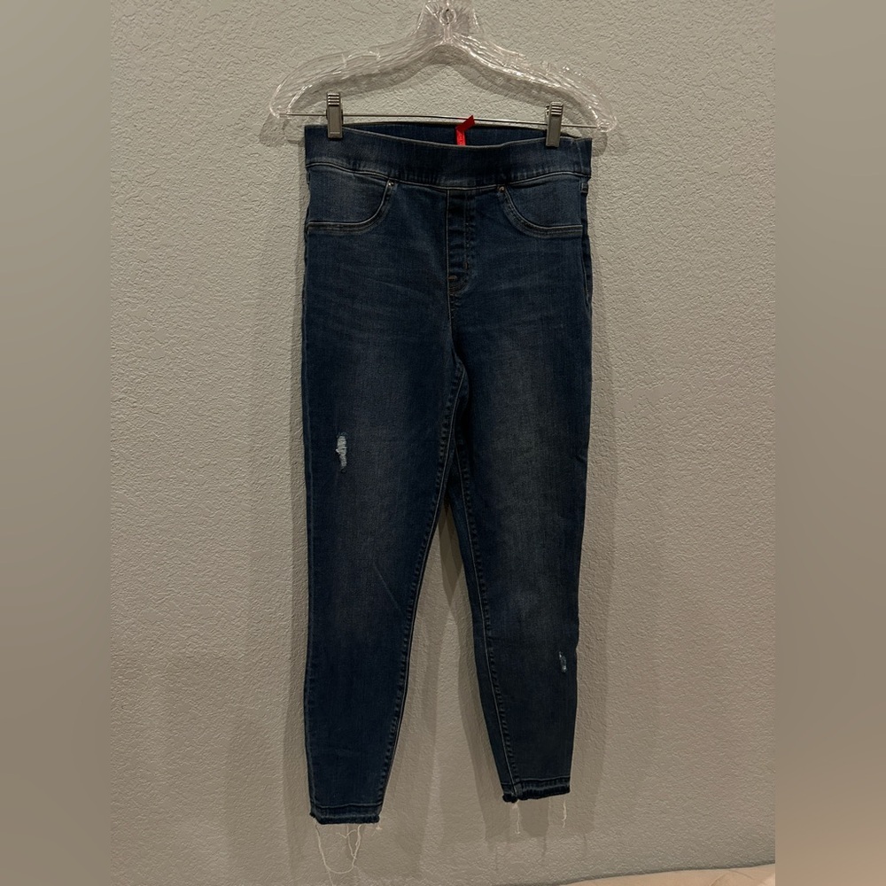 LN Spanx Distressed Skinny Jeans Stretch M Dark Wash